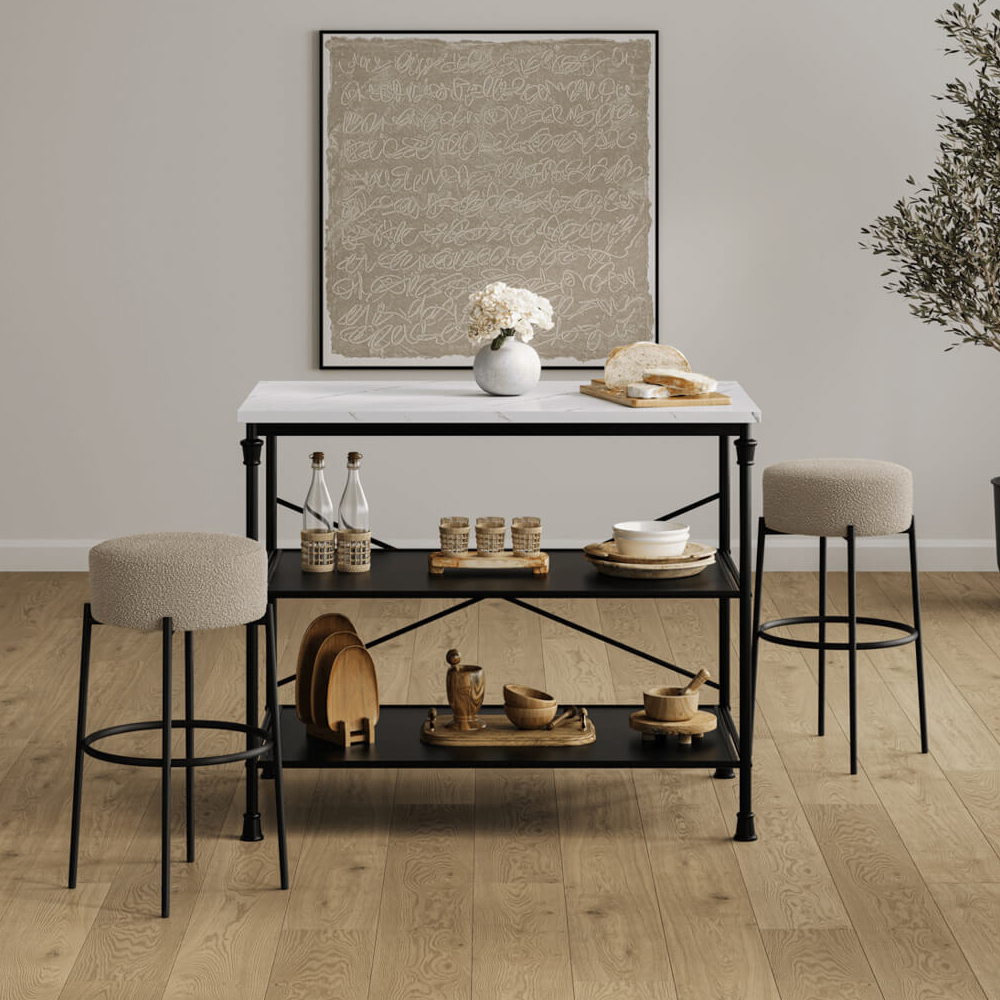 Adrian Boucle Fabric Counter Seating Stool In Buff