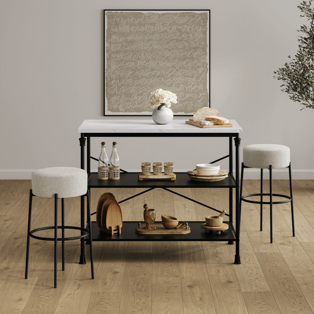 Adrian Boucle Fabric Counter Seating Stool In Ivory