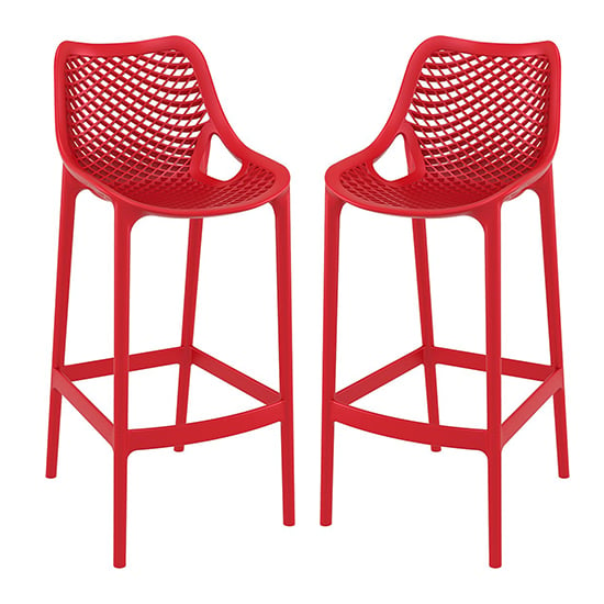 Photo of Adrian red polypropylene and glass fiber bar chairs in pair
