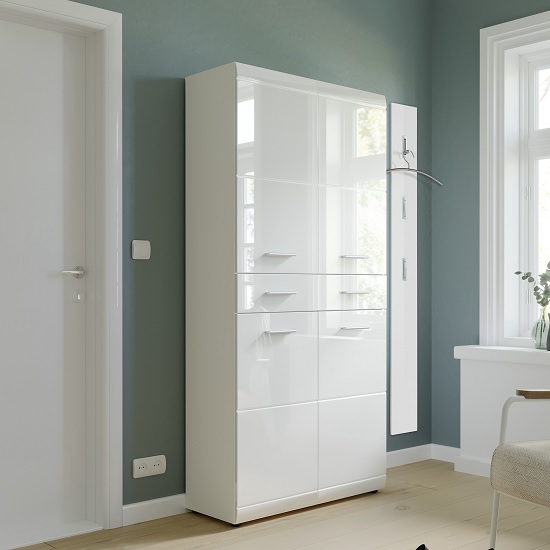 Read more about Adrian shoe storage cupboard in white with high gloss fronts