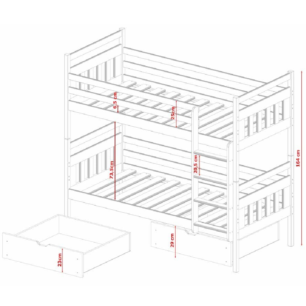 Adrian Wooden Bunk Bed With Foam Mattress In Pine