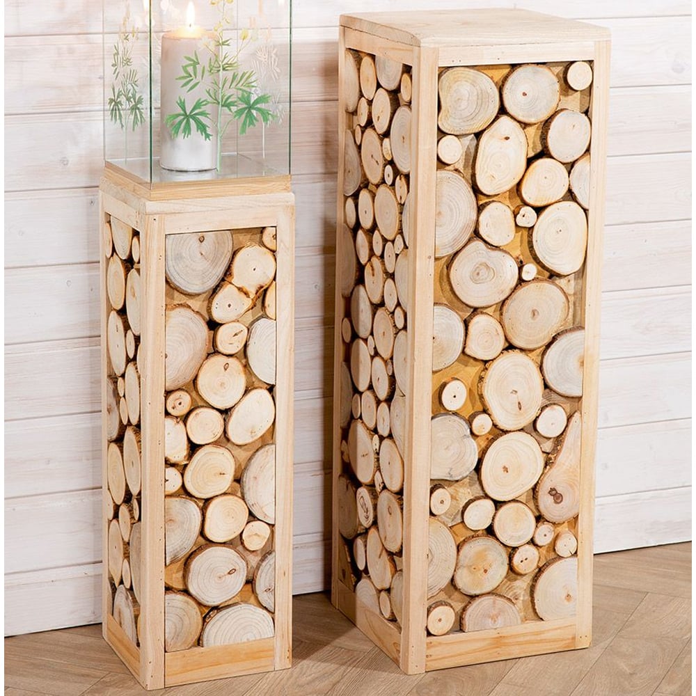 Adrian Wooden Set Of 2 Decorative Pillar In Natural