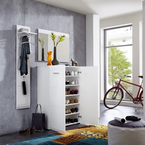 Adrian Wall Mount Shoe Cabinet In White With High Gloss Fronts_2