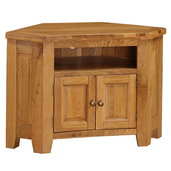 Photo of Adriel corner wooden tv stand in light oak