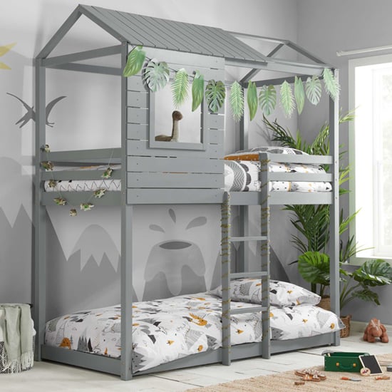 Product photograph of Adventure Pine Wood Single Bunk Bed In Grey from Furniture in Fashion