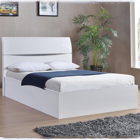 Product photograph of Aedos High Gloss King Size Bed In White from Furniture in Fashion