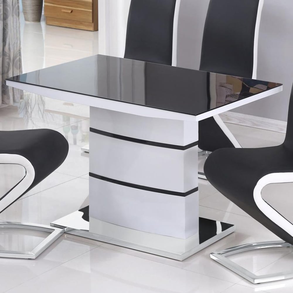 Aelia Black Glass Top Dining Table With White High Gloss Base
