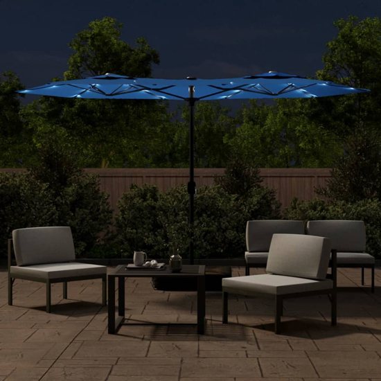 Aelia Fabric Double-Head Parasol In Azure Blue With LED Lights