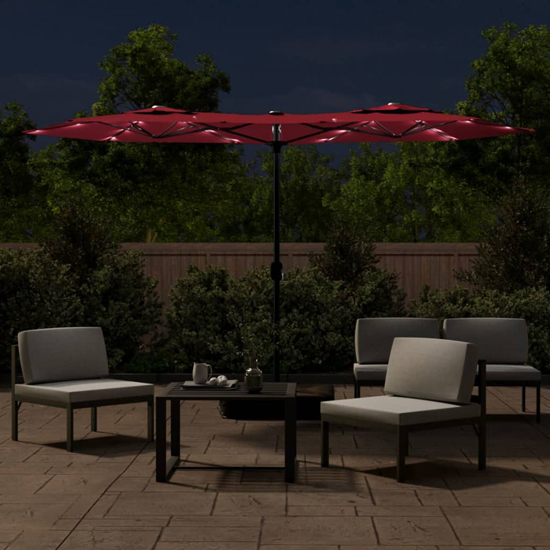 Aelia Fabric Double-Head Parasol In Bordeaux Red With LED Lights