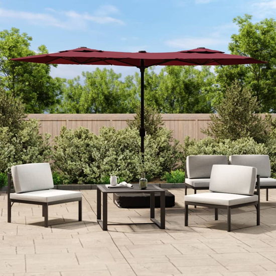 Aelia Fabric Double-Head Parasol In Bordeaux Red With LED Lights