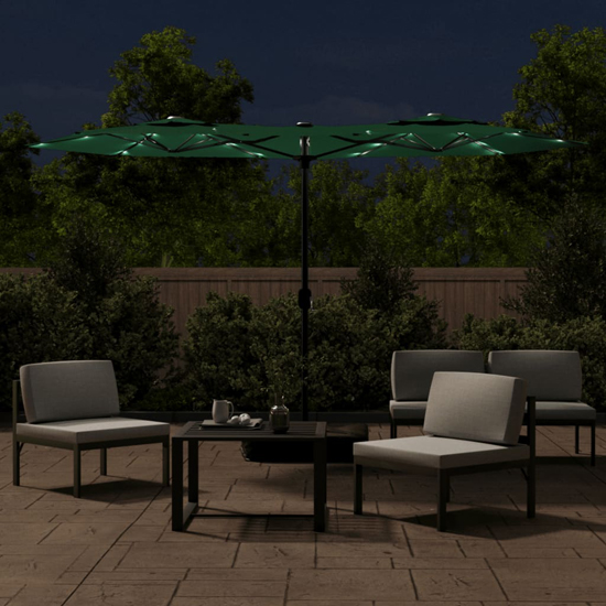 Aelia Fabric Double-Head Parasol In Green With LED Lights
