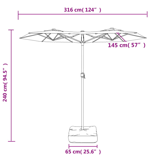 Aelia Fabric Double-Head Parasol In Taupe With LED Lights