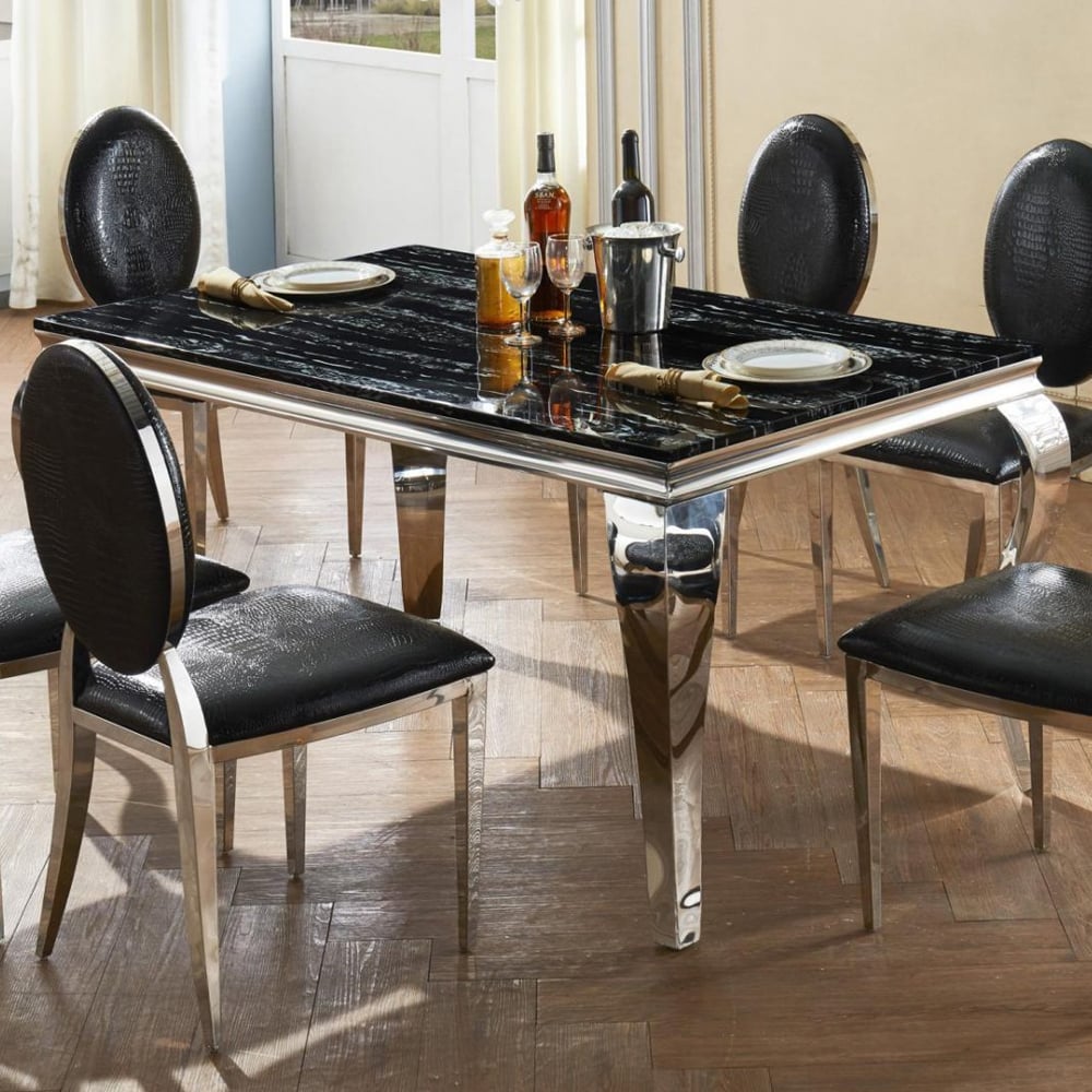 Aella Marble Dining Table With Steel Base In Natural Stone