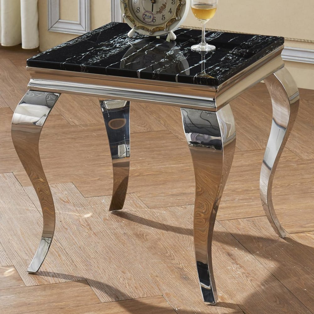 Aella Marble Lamp Table With Steel Base In Natural Stone