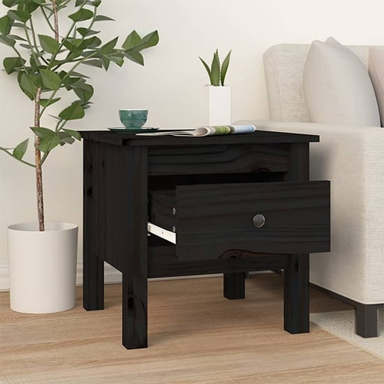 Aeneas Solid Pinewood Side Table With 1 Drawer In Black_2