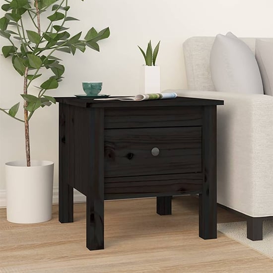 Read more about Aeneas solid pinewood side table with 1 drawer in black