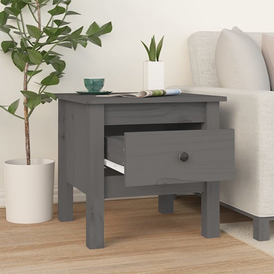 Aeneas Solid Pinewood Side Table With 1 Drawer In Grey_2