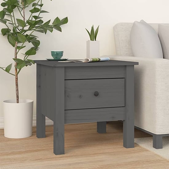 Read more about Aeneas solid pinewood side table with 1 drawer in grey