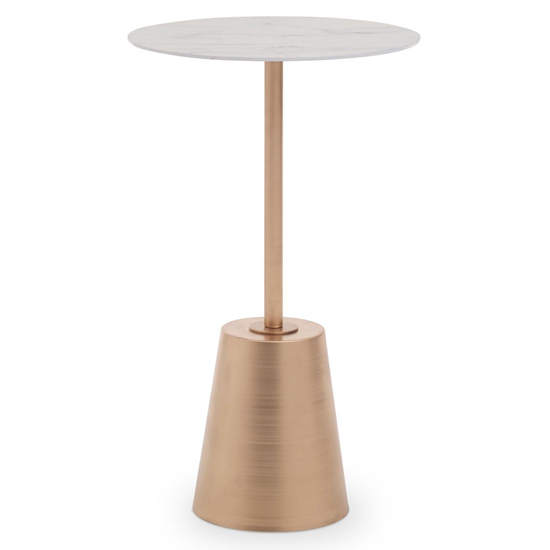 Photo of Aeolia white marble effect top side table with gold metal base