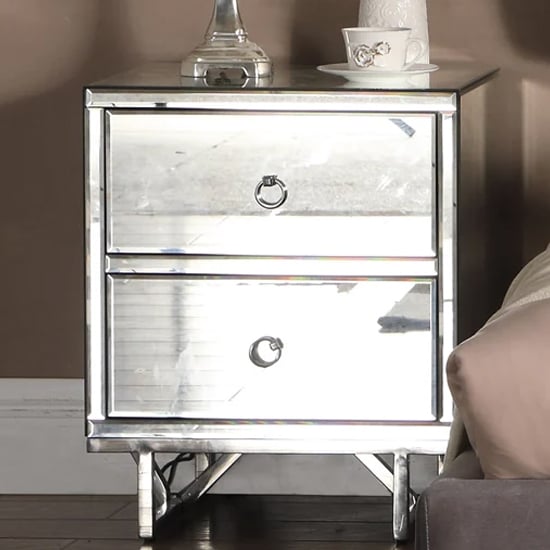 Photo of Aerfen mirrored bedside cabinet with 2 drawers in silver