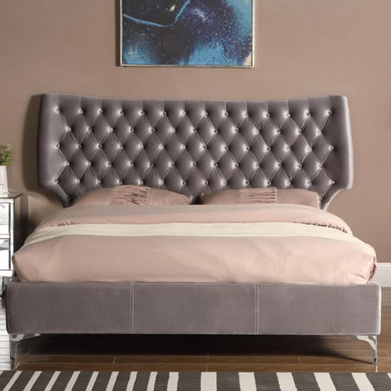 Aerfen Velvet Double Bed In Grey
