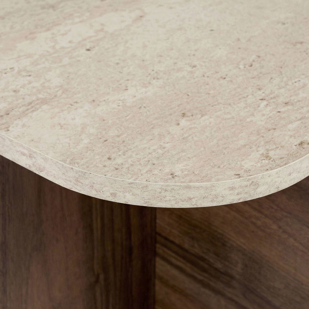 Aerin Wooden Rectangular Coffee Table in Travertine Marble Effect and Walnut