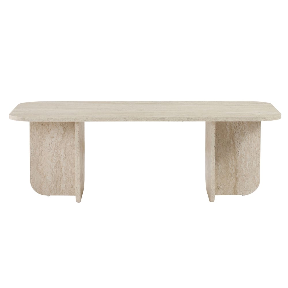 Aerin Wooden Rectangular Coffee Table in Travertine Marble Effect