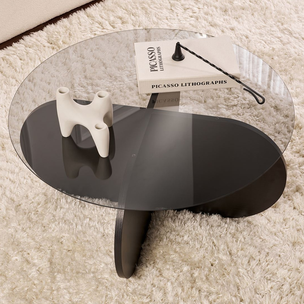 Aerio Fume Tempered Glass Coffee Table with Black Wooden Base