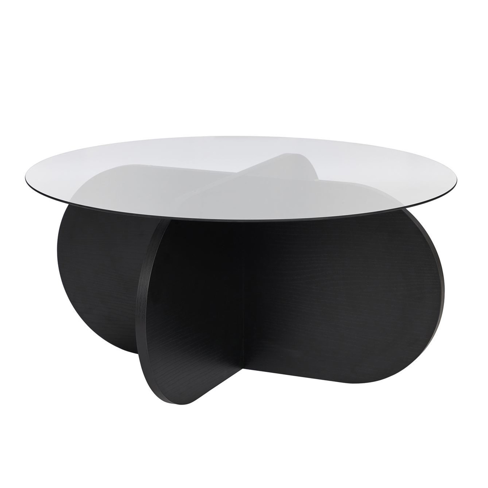 Aerio Clear Tempered Glass Coffee Table with Black Wooden Base