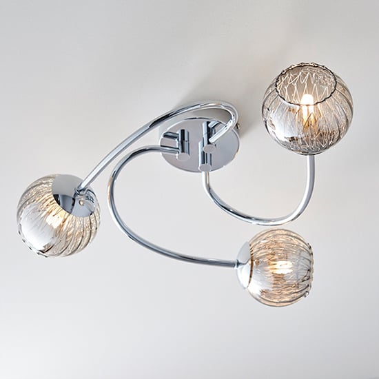 Product photograph of Aerith 3 Lights Smoked Glass Semi Flush Ceiling Light In Chrome from Furniture in Fashion