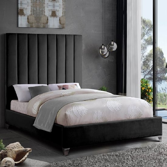 Aerostone Plush Velvet Upholstered Double Bed In Black