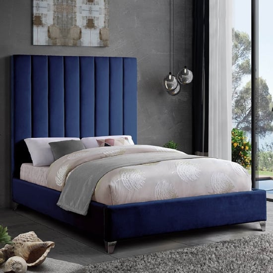Product photograph of Aerostone Plush Velvet Upholstered Double Bed In Blue from Furniture in Fashion