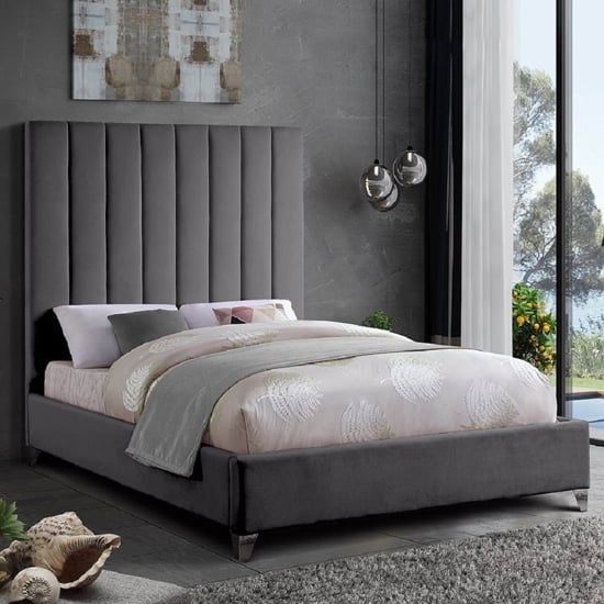 Product photograph of Aerostone Plush Velvet Upholstered King Size Bed In Steel from Furniture in Fashion