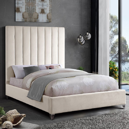 Product photograph of Aerostone Plush Velvet Upholstered Single Bed In Cream from Furniture in Fashion