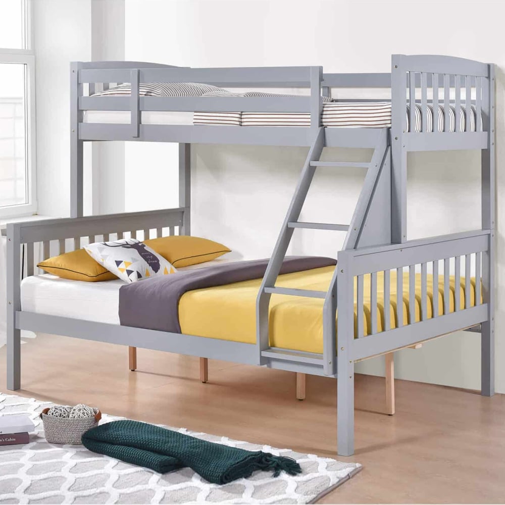 Aeryn Wooden Triple Bunk Bed With Ladder In Grey