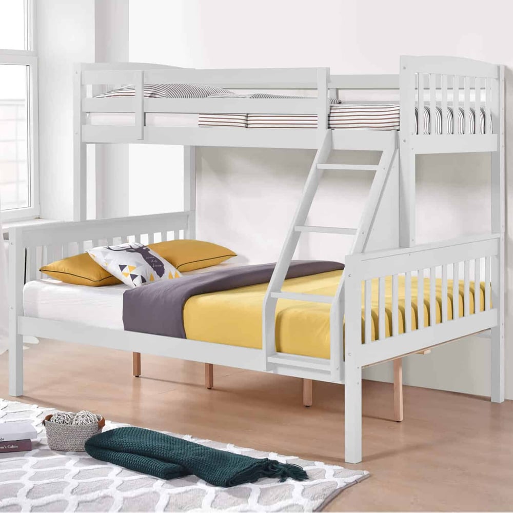 Aeryn Wooden Triple Bunk Bed With Ladder In White