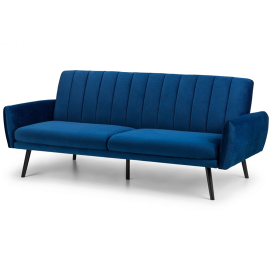 Abeje Velvet Sofa Bed In Blue With Black Tapered Legs_3