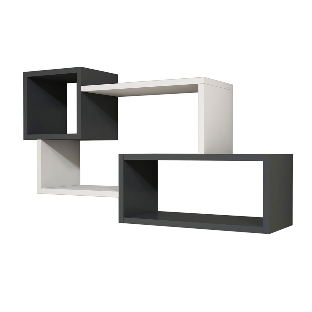 Afro Wooden Wall Shelf in White and Anthracite