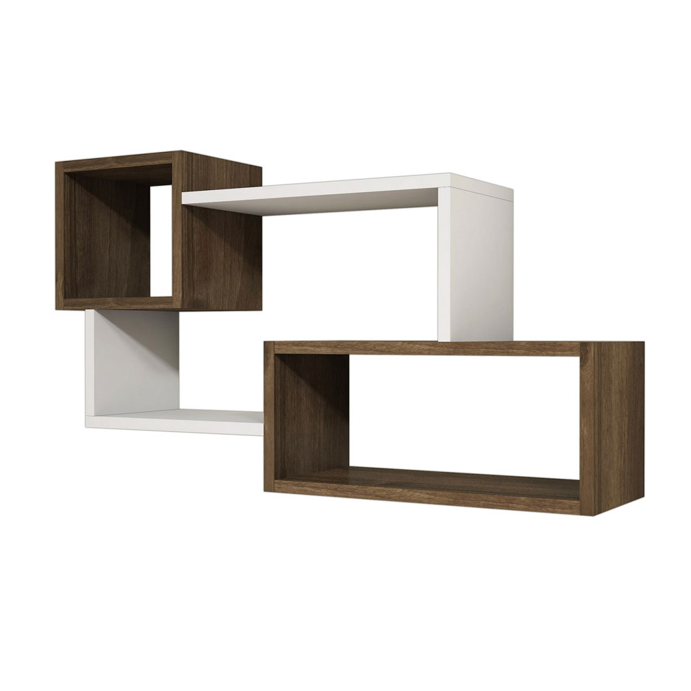 Afro Wooden Wall Shelf in White and Walnut