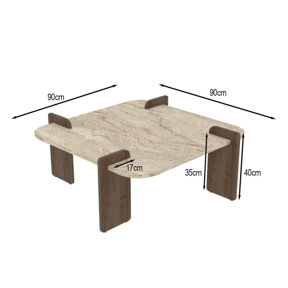 Afrolli Wooden Square Wooden Coffee Table in Walnut and Travertine Marble Effect