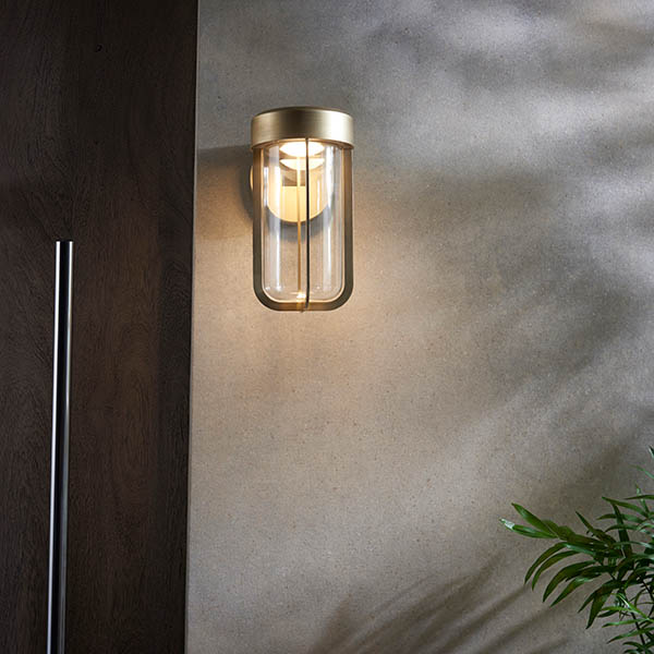 Afton Clear Glass Shade Bathroom Wall Light In Brushed Gold