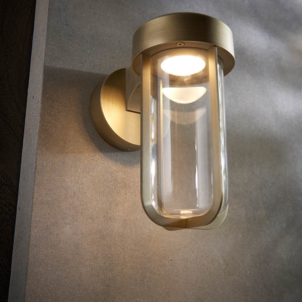 Afton Clear Glass Shade Bathroom Wall Light In Brushed Gold