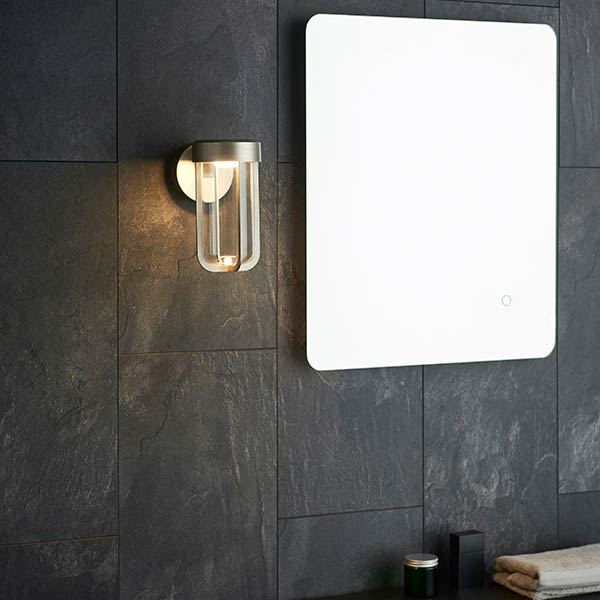 Afton Clear Glass Shade Bathroom Wall Light In Brushed Silver