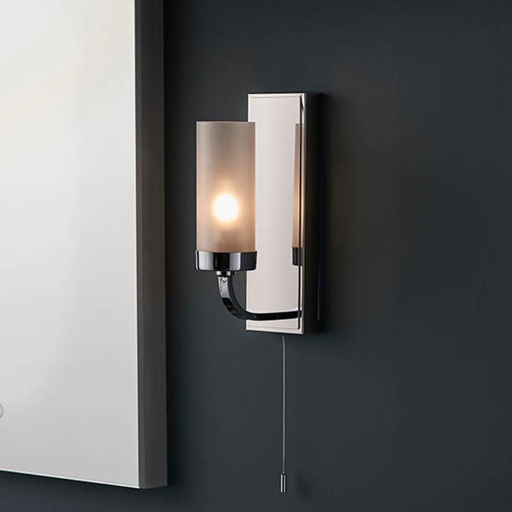 Read more about Afton frosted glass shade bathroom wall light in chrome