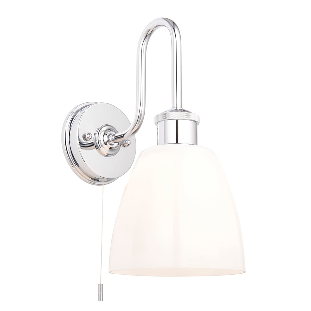 Afton Gloss Opal Glass Shade Bathroom Wall Light In Chrome