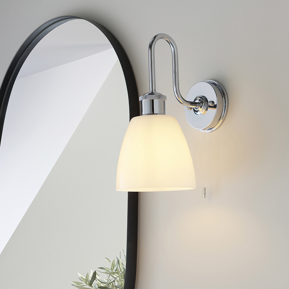 Read more about Afton gloss opal glass shade bathroom wall light in chrome