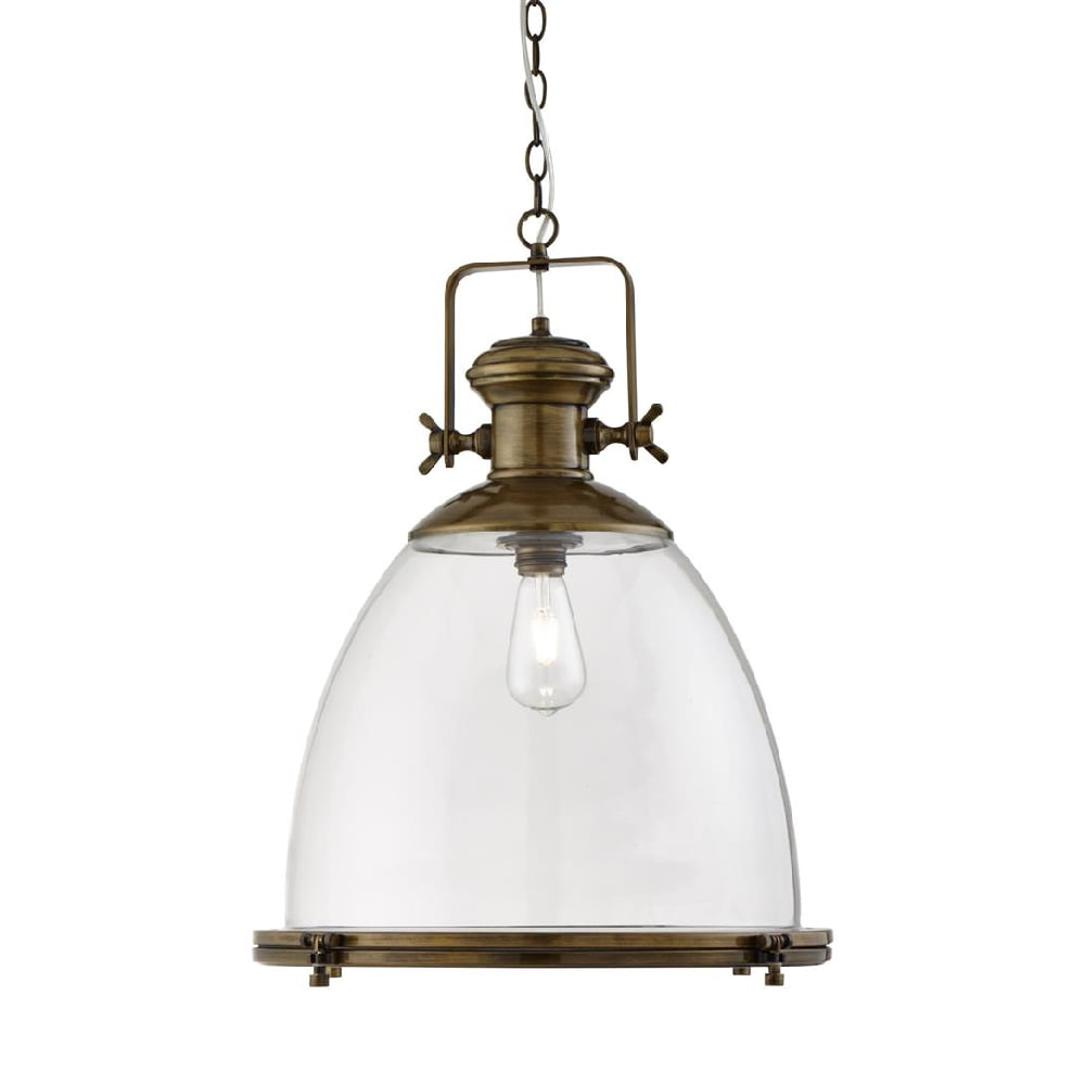 Read more about Afton industrial glass shade pendant light in antique brass