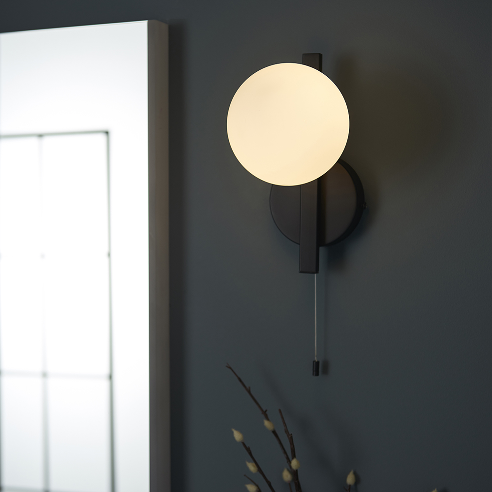 Read more about Afton matt opal glass shade bathroom wall light in black