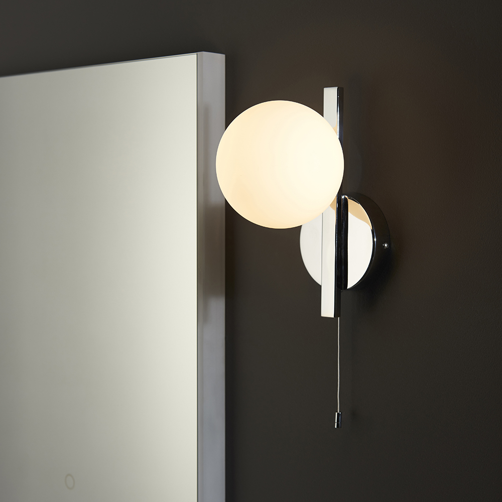 Read more about Afton matt opal glass shade bathroom wall light in chrome