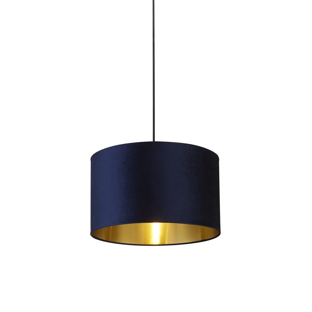 Read more about Afton navy velvet shade pendant light with gold inner in blue
